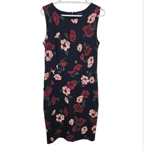 Lands' End Navy Sheath Pencil Dress with Pink & Red Floral Print